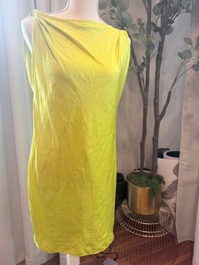 Zara Neon Yellow Sleeveless Shift Dress Small